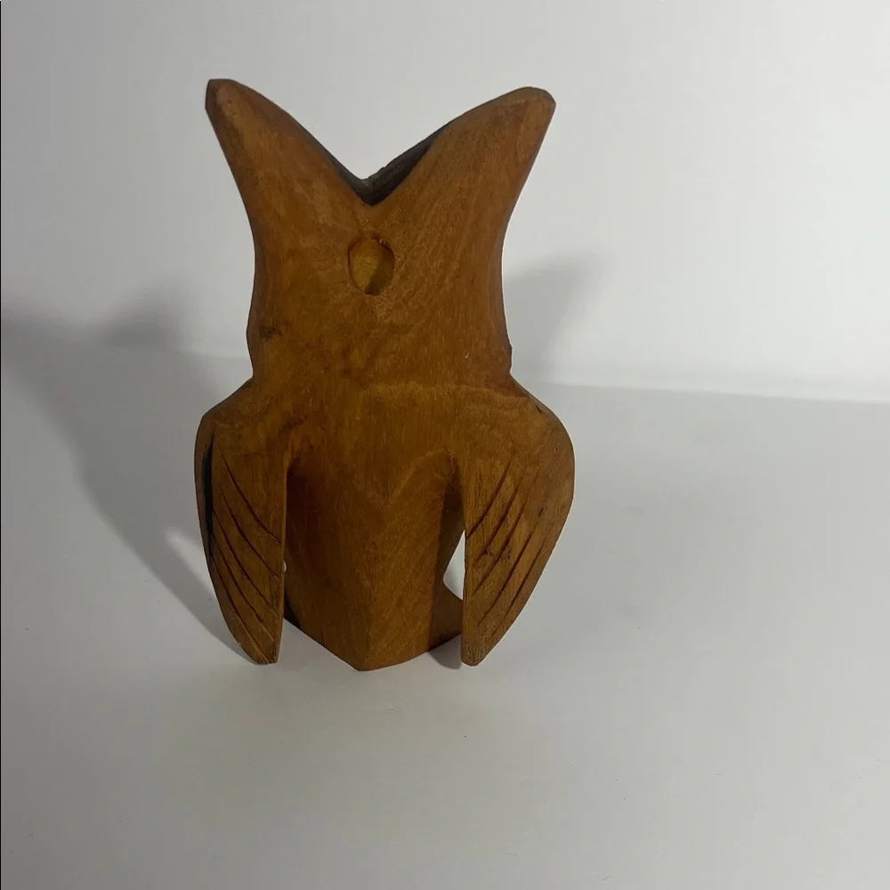 Vintage Hand Carved Wood Owl Figure Pencil Holder Desk Accessory Totem